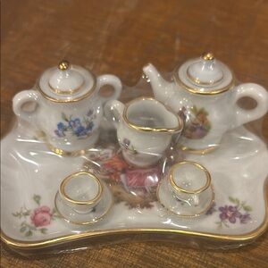 Floral Miniature Tea Set with Gold Accents